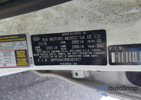 2017 Kia Forte Lx из США, поврежденный, VIN 3KPFK4A78HE087477